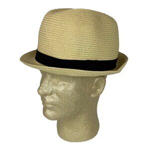 G By Guess Straw Fedora Hat With Black Band Size M/L Paper Straw Unisex